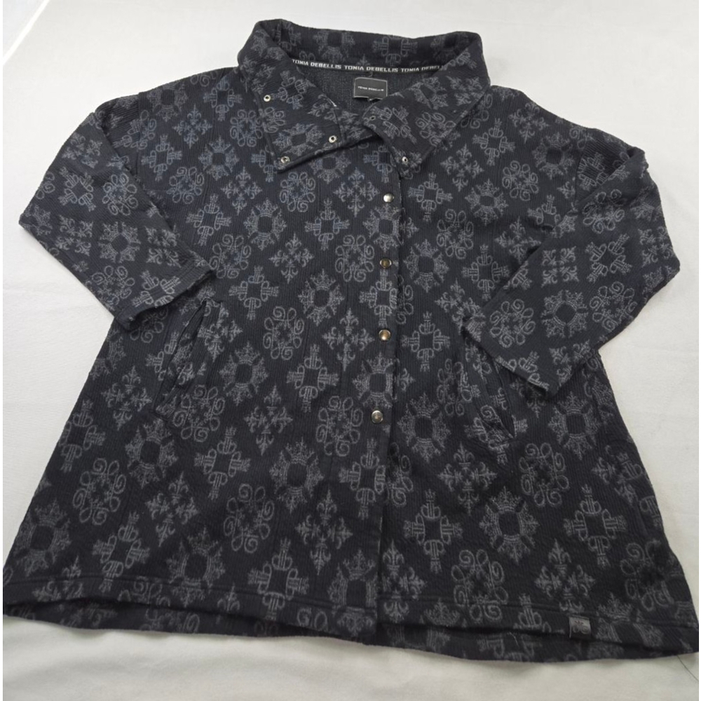 Women's Tonia Debellis Black Grey Patterned Jacket 2X